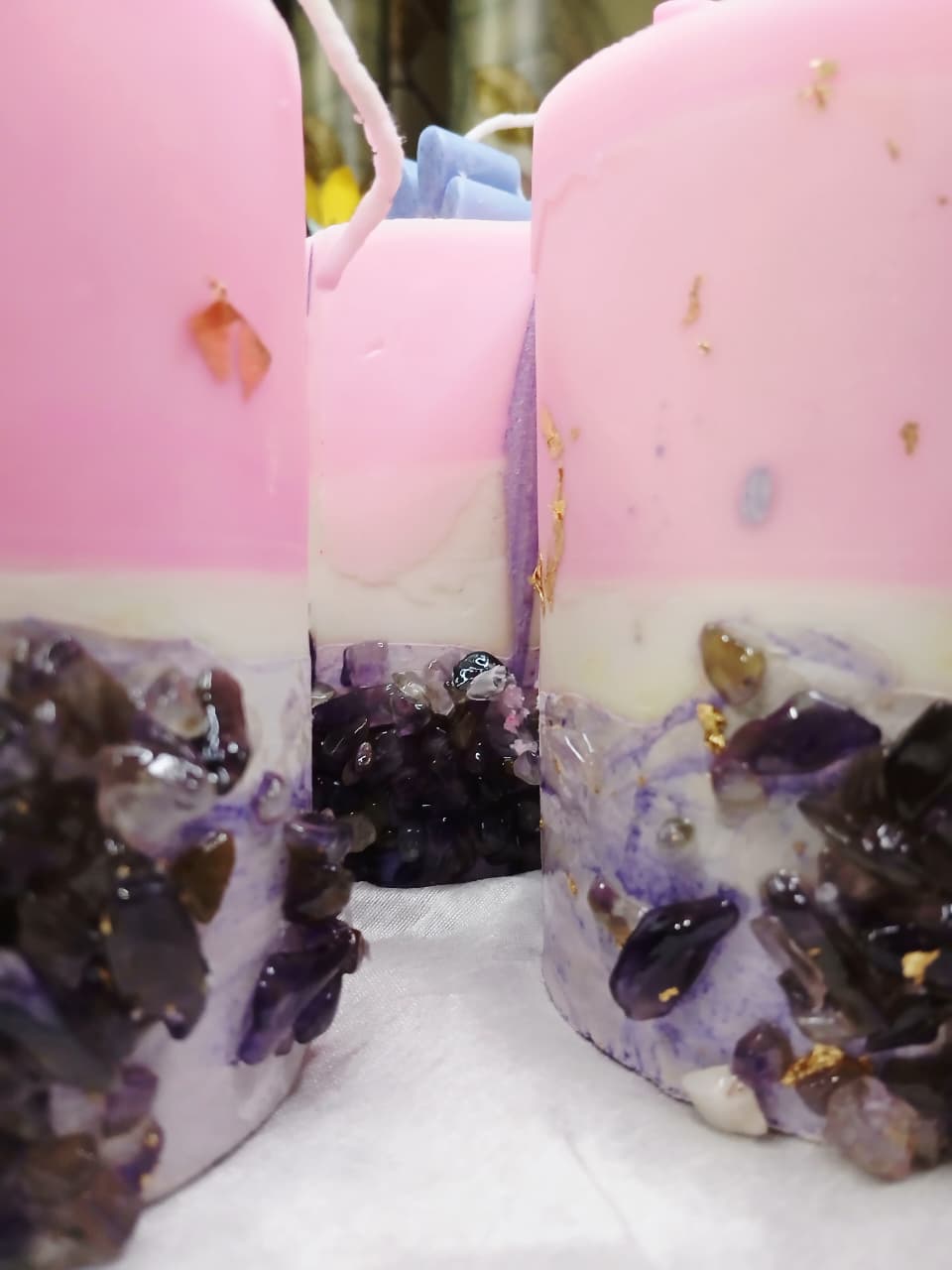 Pink Crystal Amethyst Concrete Candle