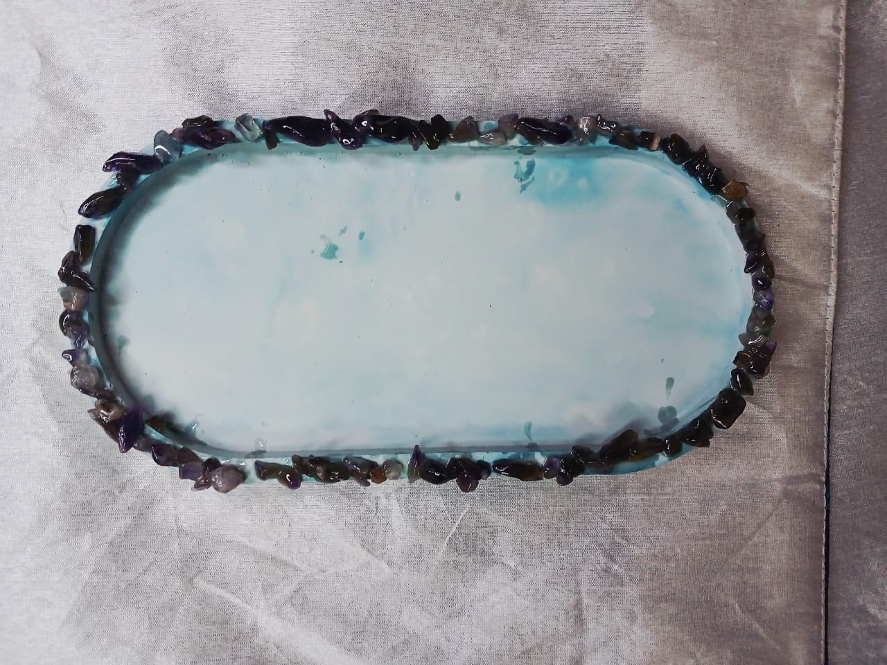 Amethyst Stone Outlined Oval Tray – Elegant Handmade Decorative & Jewelry Organizer
