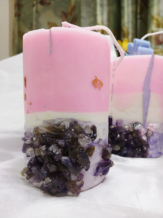 Pink Crystal Amethyst Concrete Candle