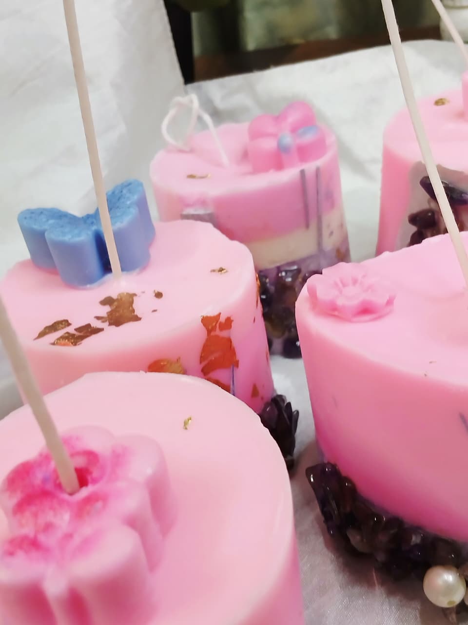 Pink Crystal Amethyst Concrete Candle