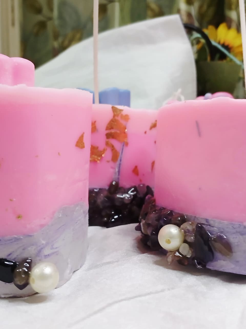 Pink Crystal Amethyst Concrete Candle