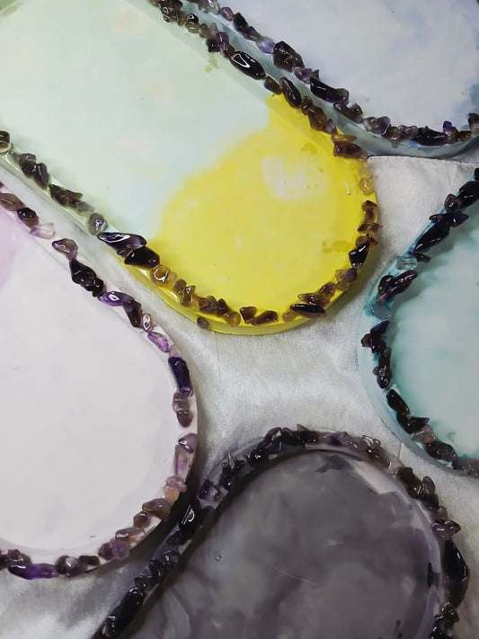 Amethyst Stone Outlined Oval Tray – Elegant Handmade Decorative & Jewelry Organizer